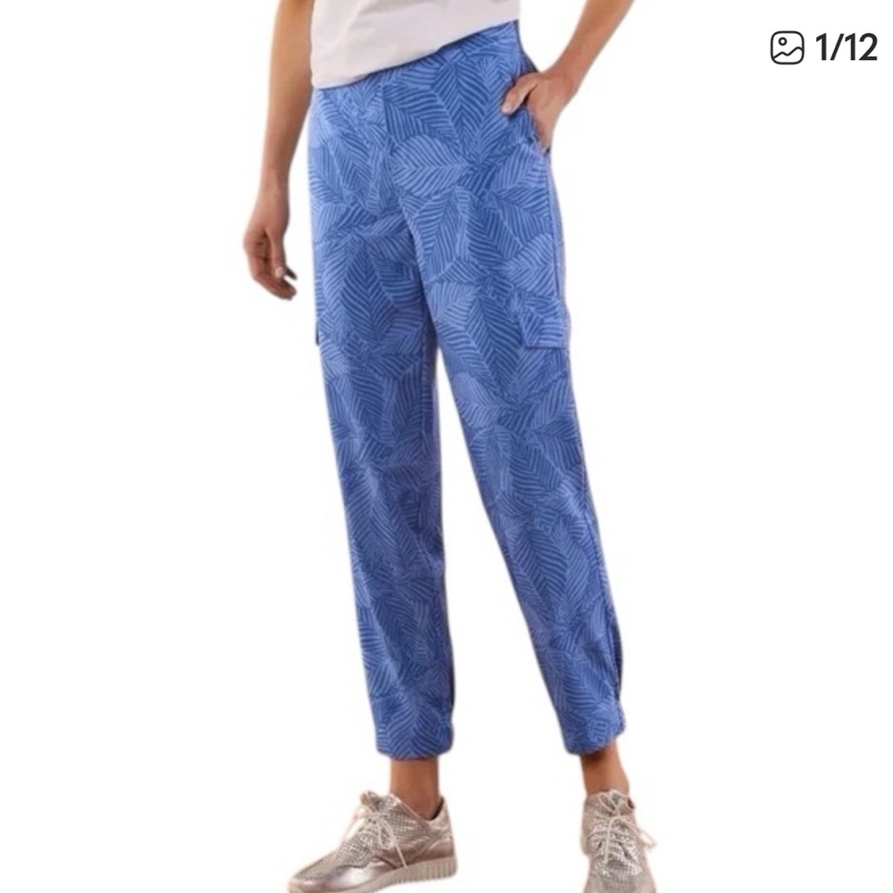 Soft Surroundings Blue Tropical Print Joggers Pants, Size L
